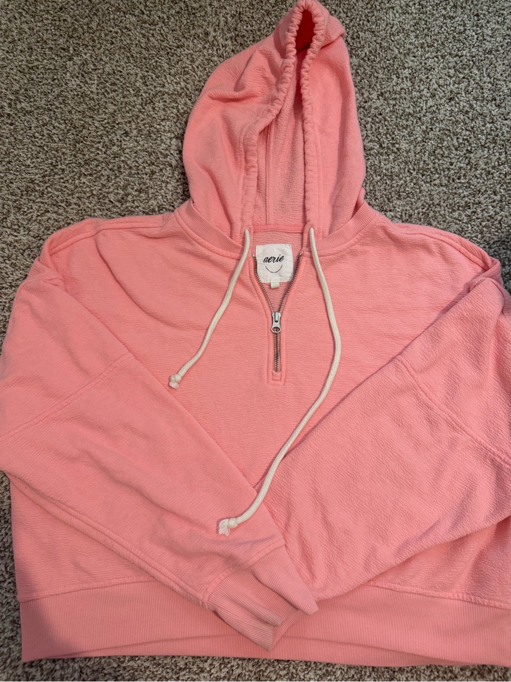 AERIE American Eagle Coral Pink Terry Cloth Half Zip Shorts SUMMER Lounge Set - Picture 5 of 10